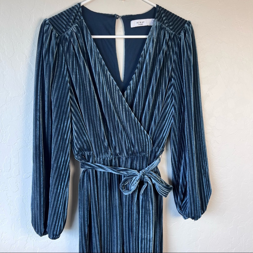 Ali & Jay Blue Velvet Long Sleeve Jumpsuit